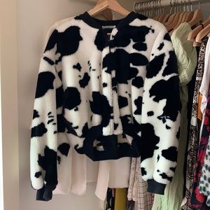 cropped faux cow animal print jacket